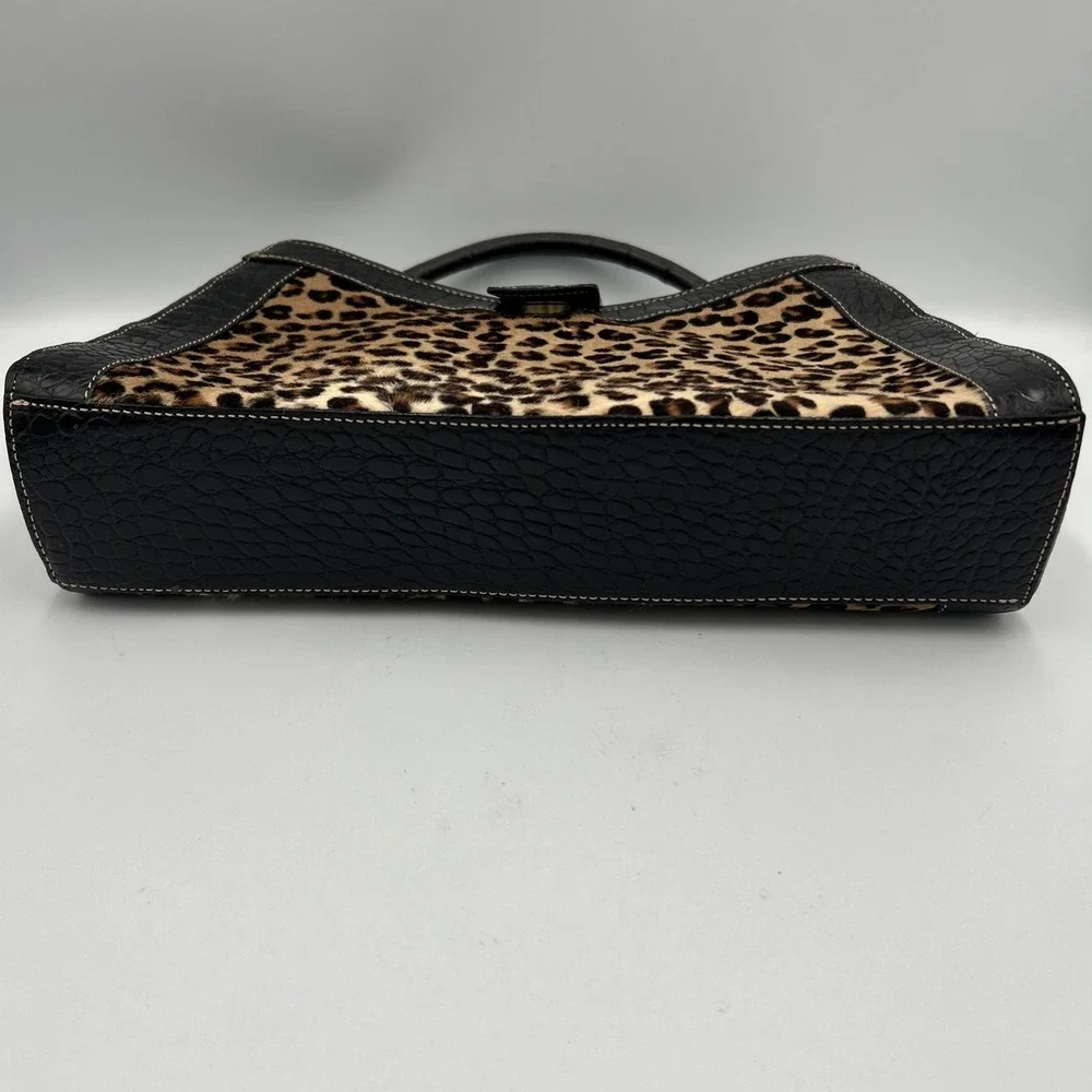 Vtg BRAHMIN Cheetah Print Calf Hair Black Italian Leather Croc Purse Bag 90's - Picture 5 of 14